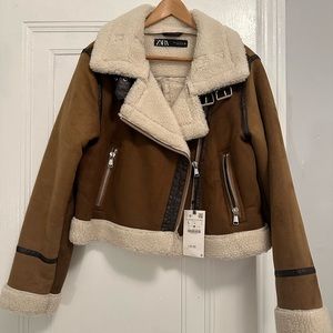 NWT Zara Suede Sherpa Lined Jacket